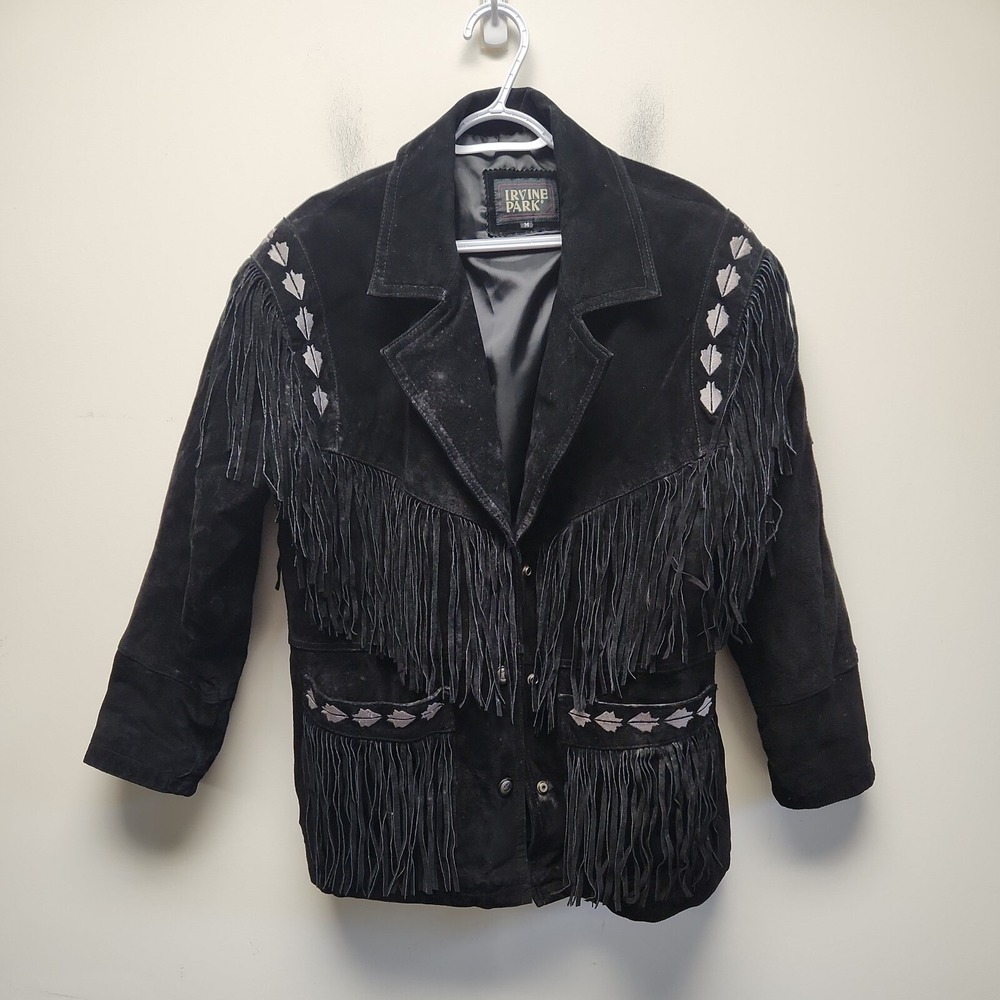 Irvine‎ Park Indian Arrow Motif Black Leather Suede Tassel Coat Flaw
